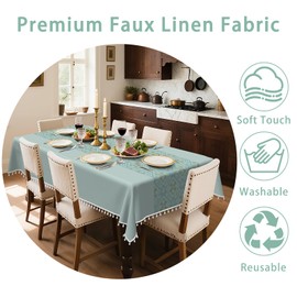 60x84 Inch Rectangle Tablecloth, Waterproof Faux Linen Table Cloth with Tassels for 6 Foot Tables, Wrinkle Stain Resistant Farmhouse Style Dining Table Cover for Kitchen, Party, Picnic, or Outdoor Use