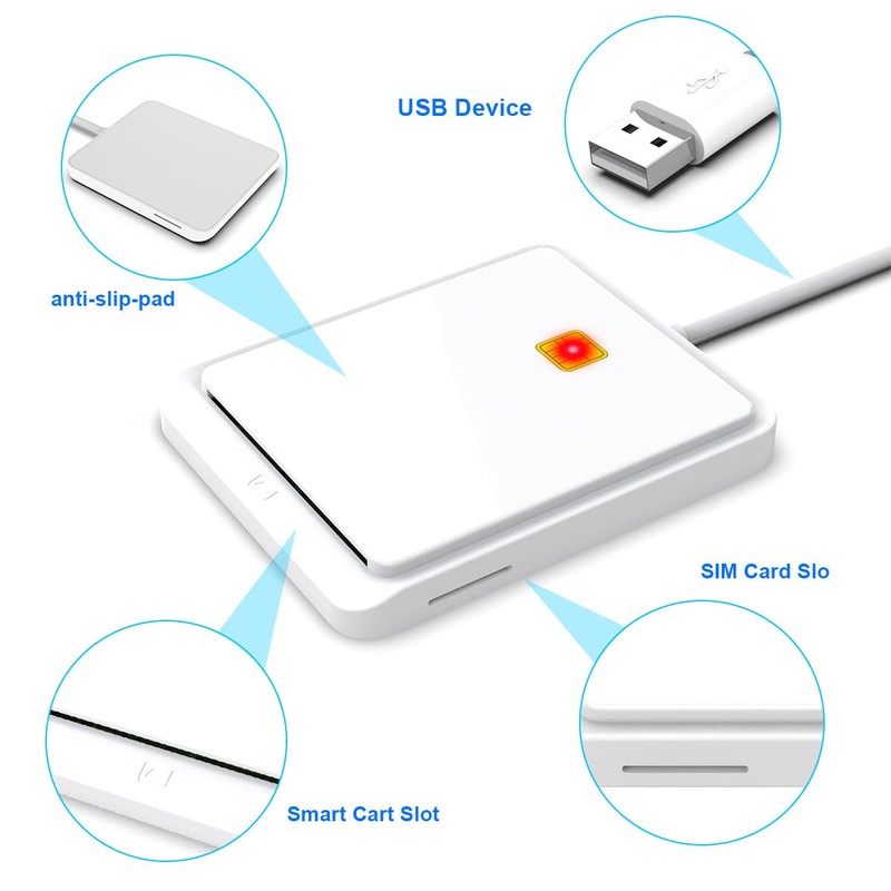 White USB Smart Card Reader, CAC ID Card Reader, SIM