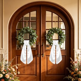 Fyoutt 2Pcs Scalloped Wreath Sash for Front Door Ruffle Blank Wreath Ribbon Soft Fabric Decorative Sash Prom Flower Accessories for Yard Porch Garland Wedding Farmhouse Bridal Shower Home Decor