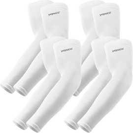 YQXCC 4 Pairs Arm Sleeves, Cooling UV Sun Protection Sports Compression Sleeves for Men Women, Golf Basketball Arm Sleeves, 4 Pairs White, One Size