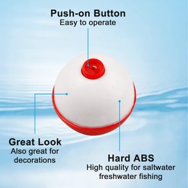 Fishing Bobbers Floats Hard ABS Fishing Float Round Buoy Bobbers Red and White Fishing Floats and Bobbers Push Button Slip Bobbers Tackle Assortment 10Pcs