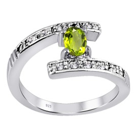 Orchid Jewelry 925 Sterling Silver Wedding Rings for Women - Delightful 6X4 mm Green Peridot Birthstone Gemstone - 0.50 Carats Oval