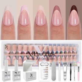 SXC Cosmetics X-Pro Tips French Tip Press On Nails, Skin Tone Series Starter Kit  for DIY Nail Art Nail Polish Polish Gel Extension Nailcare:_ST115KIT-M Almond