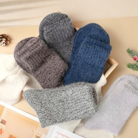 Loritta 5 Pairs Womens Fuzzy Socks Cozy Soft Fluffy Cute Cat Animal Winter Warm Slipper Socks Christmas Stocking Stuffers,HD-Pure Color