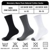 Monxiery Mens 100% Cotton Cushioned Crew Socks, Athletic Performance Moisture