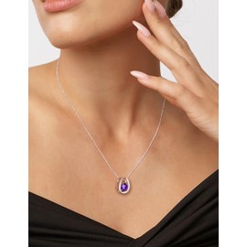 AGRULE Horse Shoe Pendant Lucky Charm Gift Jewelry 925 Sterling Silver Amethyst Purple Stone Centered Diamond Horseshoe Necklace for Women