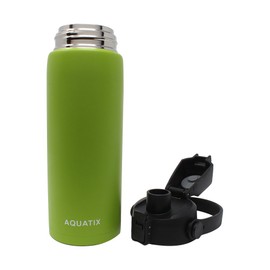 New Aquatix (Lime Green, 21 Ounce) Pure Stainless Steel Double Wall Vacuum Insulated Sports Water Bottle Convenient Flip Top Cap with Removable Strap Handle - Keeps Drinks Cold 24 hr/Hot 6 hr