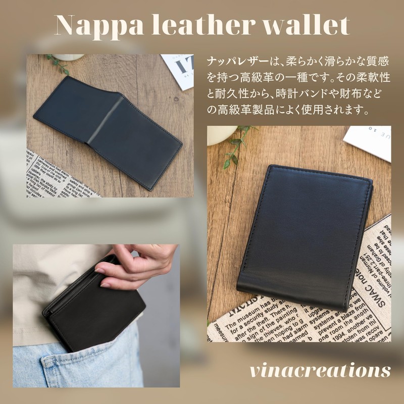 [vinacreations] Men's Bi-fold Genuine Cowhide Leather Wallet Thin Leather Wallet,