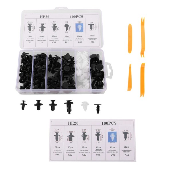 Unbranded 100Pcs 6size Car Plastic Rivets Fastener Fender Bumper Clips