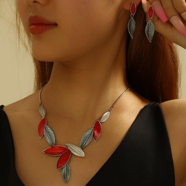 Mycitta Vintage Chunky Statement Jewelry Set Retro Leaf Floral Geometric Bohemian Boho Bib Necklace Earring Set Fashion Costume Jewelry for Women Girls Wedding Party Prom Unique Gift, Resin, Cubic