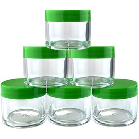 Beauticom 6 Piece 1 oz. USA Acrylic Round Clear Jars with Flat Top Lids for Creams, Lotions, Make Up, Cosmetics, Samples, Herbs, Ointments (6 Pieces Jars + Lids, GREEN)