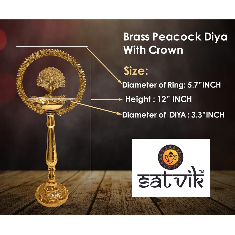 Satvik 2 Pc Set of Brass 12 Inch Peacock Diya