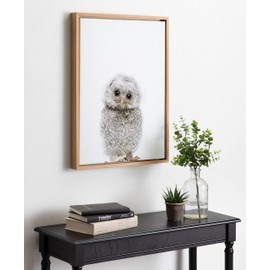 Kate and Laurel Sylvie Animal Studio Owl Framed Canvas Wall Art by Amy Peterson Art Studio, 18x24 Natural, Modern Bird Animal Portrait Art for Wall