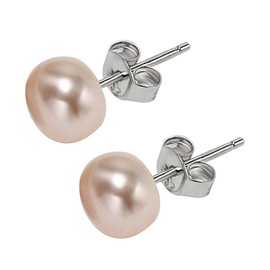 Pearl Earrings Studs 1 Pair 5.5-6 mm Freshwater Cultured Pearl 925 Sterling Silver Stud Earrings, White Pearl Ear Studs Imitation Pearl Earring Bridal Wedding Jewellery Birthday Gift for Women Girls,