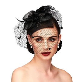 Flower Fascinator Hat Vintage Veil Hat Pillbox Hat with Veil Wedding Hat Flower Fascinator Headband Feather Mesh Face Veil Hat Flower Cocktail Tea Party Headwear Hats for Women Girl Wedding Fascinator