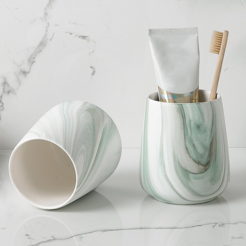 Marble Green Toothbrush Holder for Bathroom - Ceramic Tooth Brushing