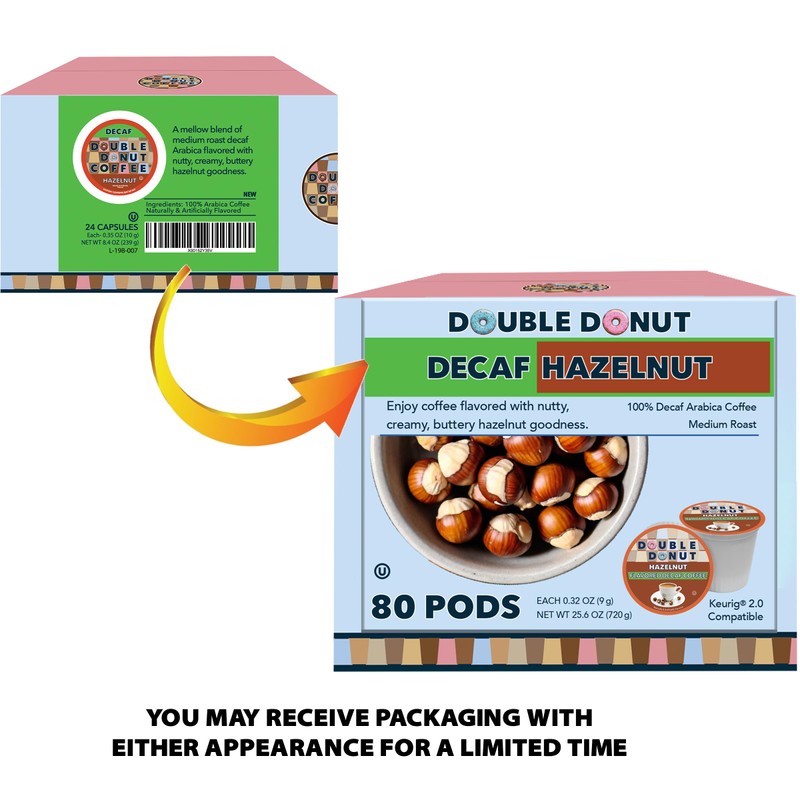 Double Donut Flavored Decaf Coffee, Decaf Hazelnut Coffee, Decaf Coffee