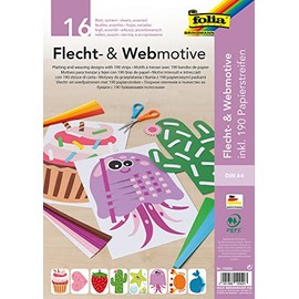 folia 70252 Braiding and Woven Motifs Set, DIN A4, 16 Sheets with 8 Designs, Includes 190 Paper Strips, Creative Activity for Children