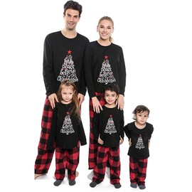 ANGELGGH Family Pajamas Matching Sets, Cute Christmas Printed 2 Piece Sleepwear, Holiday PJs Jammies for Couples/Women/Men (Youth, 8-10T, Black Joy)