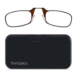 ThinOptics Universal Pod Rectangular Reading Glasses, Brown Frames/Black Case, 2 x + 2