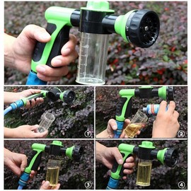 Floratek Multifunctional Car Wash Nozzle with Soap Dispenser - 8 in 1 High Pressure Garden Hose Nozzle - Car Foam Wash Gun - Black, Green, Transparent