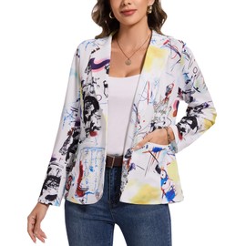 MINTLIMIT Women's Graphic Print Single Button Blazer Long Sleeve Work Office Blazers Jacket with Pocket (White, Size XL)