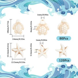 SUNNYCLUE 1 Box of 80 + 120 Pieces Turtle Beads White Starfish Beads Synthetic Turquoise Turtle Beads Summer Sea Ocean Animal Beads Set for Jewellery Making Bead Accessories DIY