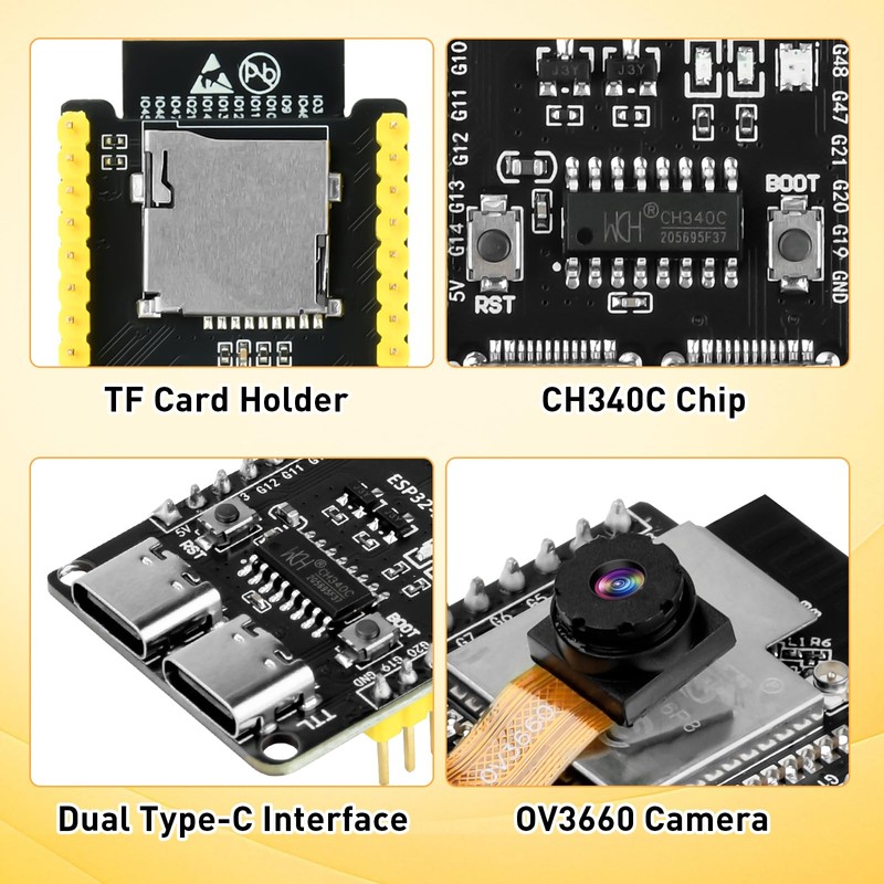 ESP32-S3-CAM Development Board with OV3660 Camera, 16MB Flash 8MB PSRAM