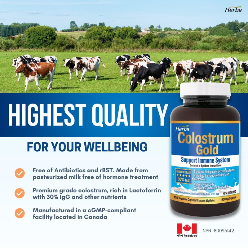 Herba Bovine Colostrum Supplements 500mg - 120 Capsules | 30%