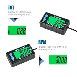 Runleader - Operating Hour Counter Tachometer, Maintenance Reminder, Multicoloured Backlit Display, Adjustable Starting Hours, Use for Lawn Mower Generator Marine ATV (HM058A-BU)