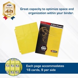 BCW Double-Sided 9-Pocket Pages Holder - 20 Yellow Pages | Trading Card Binder Sheets | Secure Side Loading | Ideal Card Storage and Display Solution