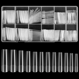 KOXXIAMOQ 240 Pcs Square Nail Tips, Clear Extra Long Clear Nail Tips for Acrylic Nails, No C Curve Tapered Square Full Cover Nail Tips, Press on Nail Tips Traceless for Nail Extension Tips DIY (clear)