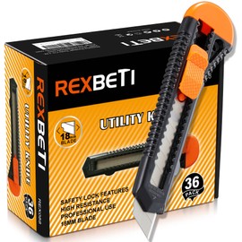 REXBETI 36 Pack Utility Knife, Retractable Box Cutter for Cartons, Cardboard and Boxes, 18mm Wider Razor Sharp Blade, Smooth Mechanism, Perfect for Office and Home use (36 Pack)