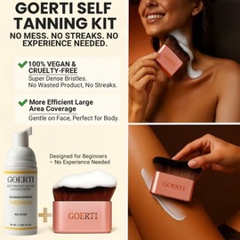 GOERTI Self Tanner Mousse & Tanning Brush Set – 1.5 Hour Express Sunless Tanner for Face & Body | Medium Shade, Long-Lasting & Natural Glow | Vegan DHA Formula, No Streaks, No Dyes, Gentle on Skin