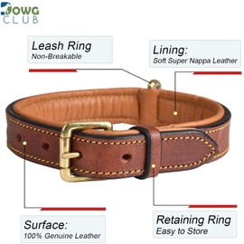 DowgClub | Genuine Leather Dog Collar | Full Grain, Heavy Duty | Comfortable, Strong | Best for Pups, Small, Medium & Large Breeds | (X-Large (Fit Neck Size 22.5"-25.5"), Brown)
