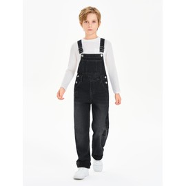 Haloumoning Boys Denim Bib Overalls with Adjustable Straps and Convenient Tool Pockets 5-14 Years