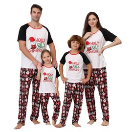 PYAEAS Christmas Pajamas for Family Matching Holiday PJ's Jammies Sets with Short Sleeve Tee and Pants Sleepwear Loungewear (Youth, 2-3T, White Holly)