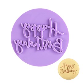AWAVM Purple Round Birthday Cookie Mold, Happy Birthday" Cookie Acrylic Baking Mold, Party Cookie Baking Decorating Tool, Embossed DIY Baking Tool