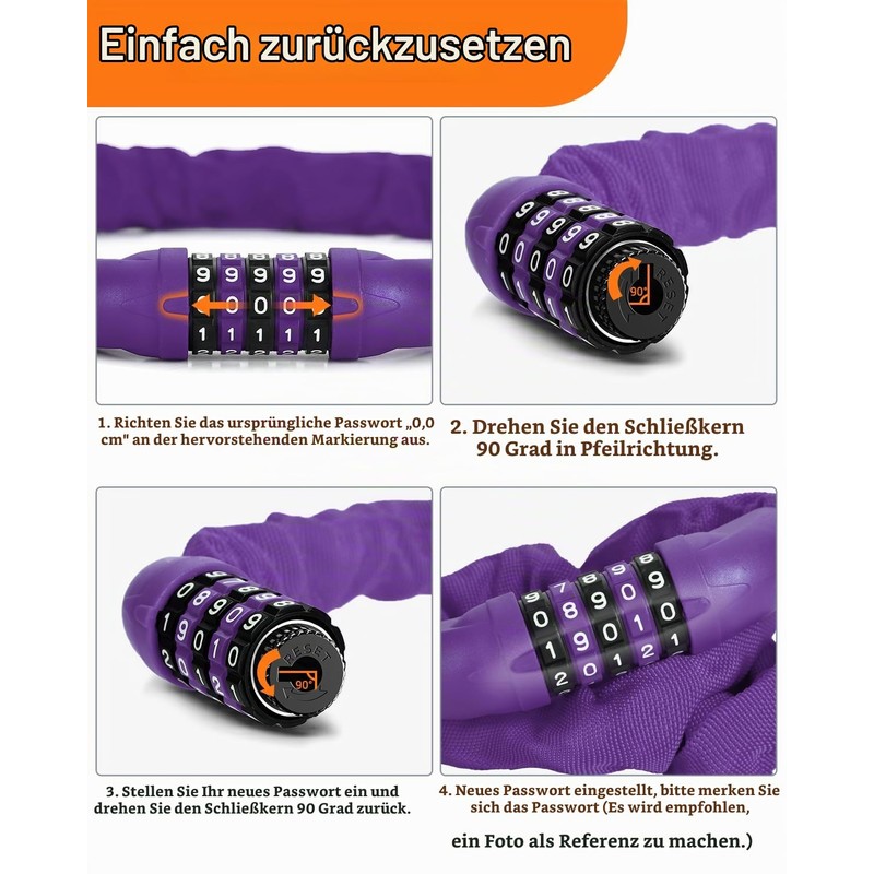 Sportneer Bike Lock - High Security Bicycle Chain Lock 5-Digit