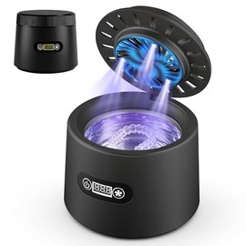 Ultrasonic Cleaning Device with UV Light & Fan, 180 ml Dental Pod for Tooth Splint & Prosthesis, 43 kHz Ultrasonic Cleaner with Quick Drying, Gentle Cleaning of Jewellery & Dummies