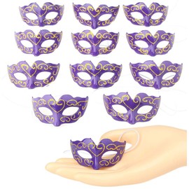 12pcs Masquerade Masks Party Decoration Small Masks Mardi Gras Party Favor (Set A-Purple)