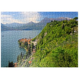 MyPuzzle View of The Lake, The Village and to The Castle Vezio, Varenna, Lake Como, Province Lecco, Lombardy, Italy - Premium 500 Piece Jigsaw Puzzle for Adults