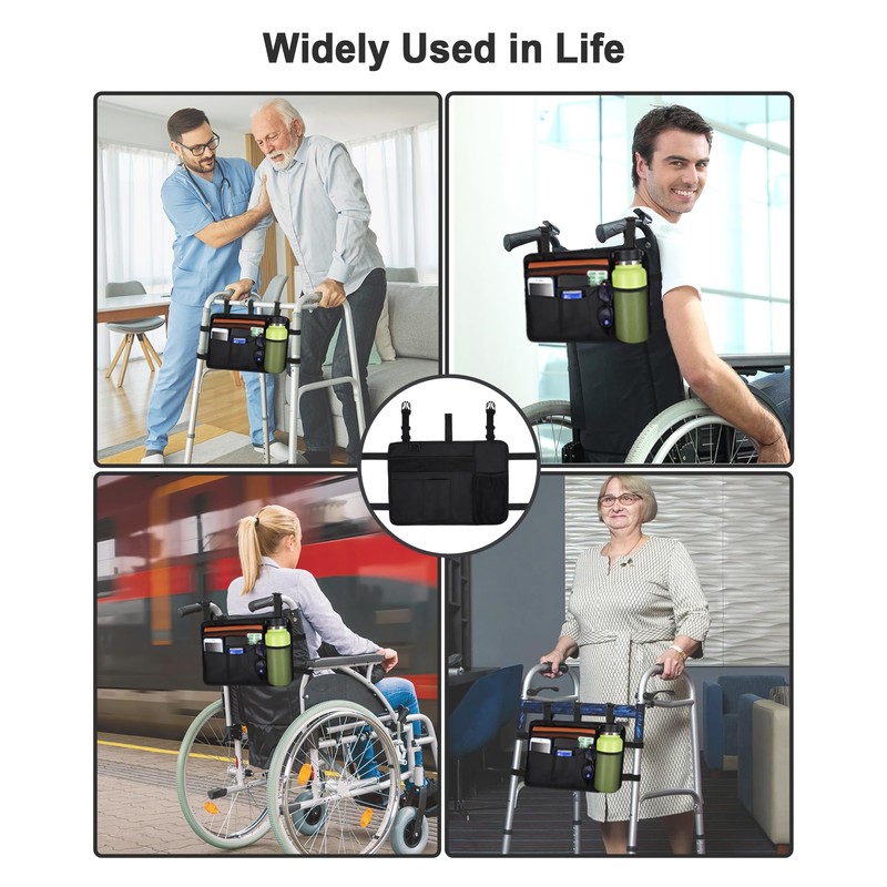 LIGHTMEUP New Upgraded Wheelchair Bag with Mesh Cup Holder for