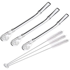 Drinking Filter Straws Stirrer Food-Grade 18/8 Stainless Steel - Set of 3 with 3 Cleaning Brushes - 6.1" Long