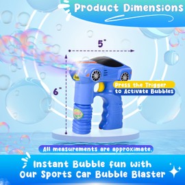 Sports Car Bubble Blaster with LED Lights, Sound, 2 Bubble Solution Refillable Bottles – Forest & Twelfth Electric Bubble Guns for Toddlers, Light Up Bubble Blower for Indoor/Outdoor Fun (Sports Car)