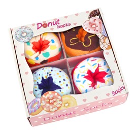 Funny Donut Socks Box-Funny Gifts for Women Mum Teenage Girls-Fun Novelty Funky Cute Food Silly Cotton Crazy Socks Mothers Day Easter Valentines Christmas Birthday Gifts Stocking Fillers-4 pairs