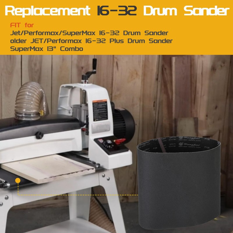 P Polerden Drum Sander Conveyor Belt 120 Grit 16-1/4" x