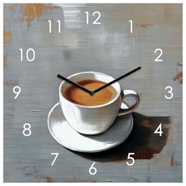 levandeo Wanduhr Metall 20x20cm Kaffee Tasse Grau Weiß Design Metalluhr Moderne Wanddeko Küche Küchendeko Wandkunst Coffee Deko