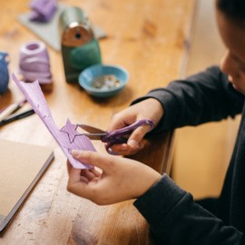 Fiskars 1067860 Student Scissors for Children Aged 12 Years and Above Right Handed SoftGrip Total Length 18 cm Stainless Steel Blades Glitter Purple