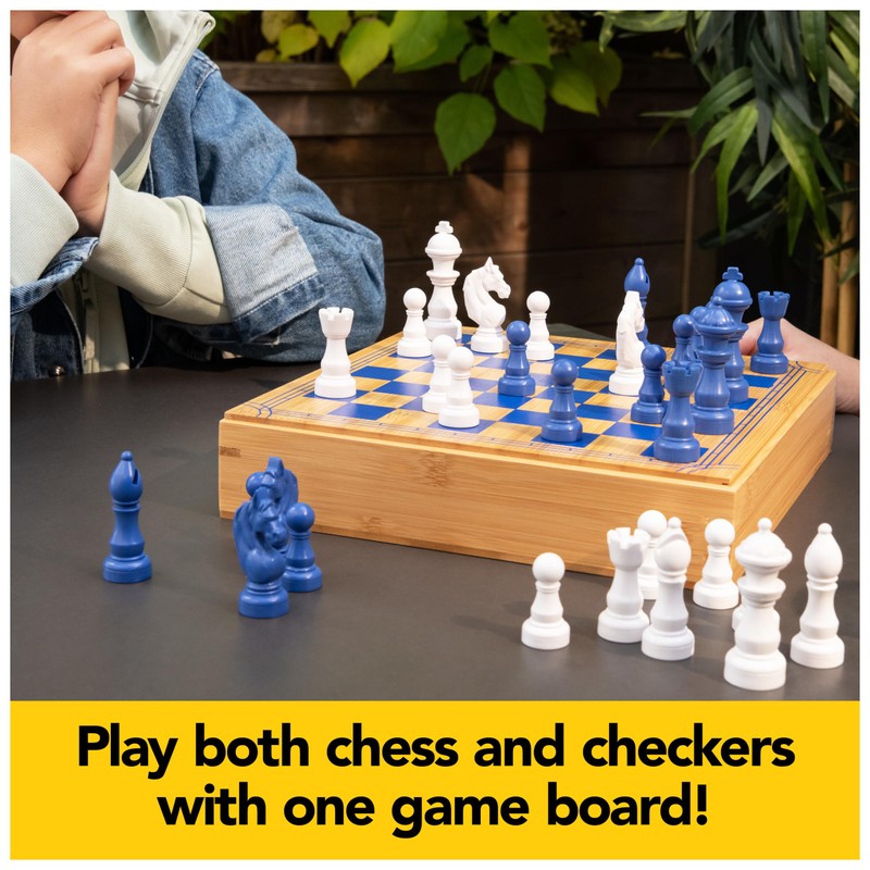 Mindful Classics, Chess Checkers Board Game Set with Bamboo Wooden